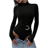 Milumia Women's Y2k Mock Turtleneck Long Sleeve Bodysuit Metal Ruched Going Out Leotard Tops