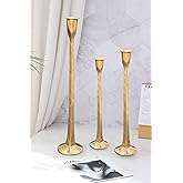 BOLD & DIVINE Hand Forged Iron Taper Candle Holder Set of 3, Gold Candlestick Holders Decorative Candle Stand, Tapered Candle Holders Tall Set for Wedding, Dining Table, Home Decoration (Gold)