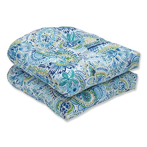 Pillow Perfect Outdoor Indoor Gilford Baltic Tufted Seat Cushions Round Back 19 X 19 Blue 2 Pack Beachfront Decor