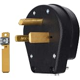 Micmi Straight Blade Angle Plug, AC Dryer Replacement Male Angle Plug, Welder Plug NEMA 6-30P 6-50P, 50 Amp, 250V Black (NEMA 6-50P Plug)
