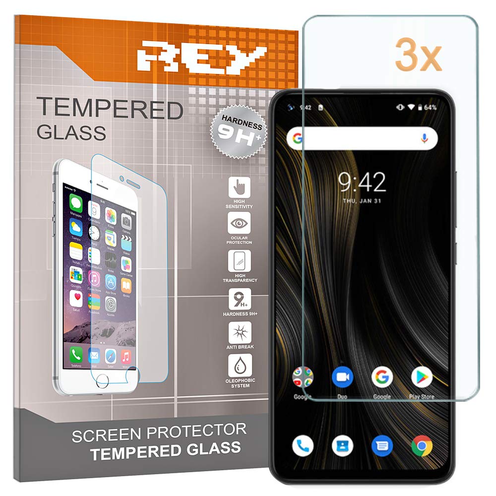 REY Screen Protector for UMIDIGI POWER 3, Tempered Glass Film, Premium quality, Perfect protection for scratches, breaks, moisture, [Pack 3x]