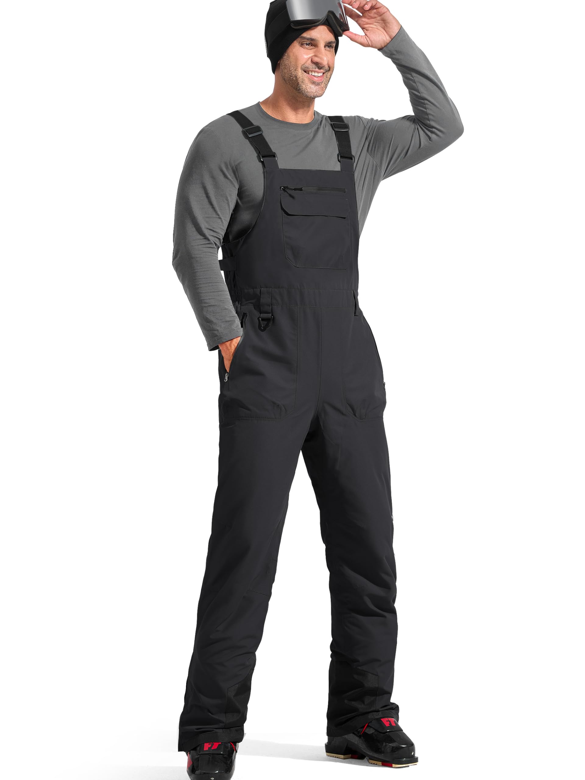 Photo 1 of FREE SOLDIER Mens Snow Bibs Ski Pants Softshell Waterproof Insulated Warm Snow Pants Windproof Ski Bib Overalls(Black Medium/30)