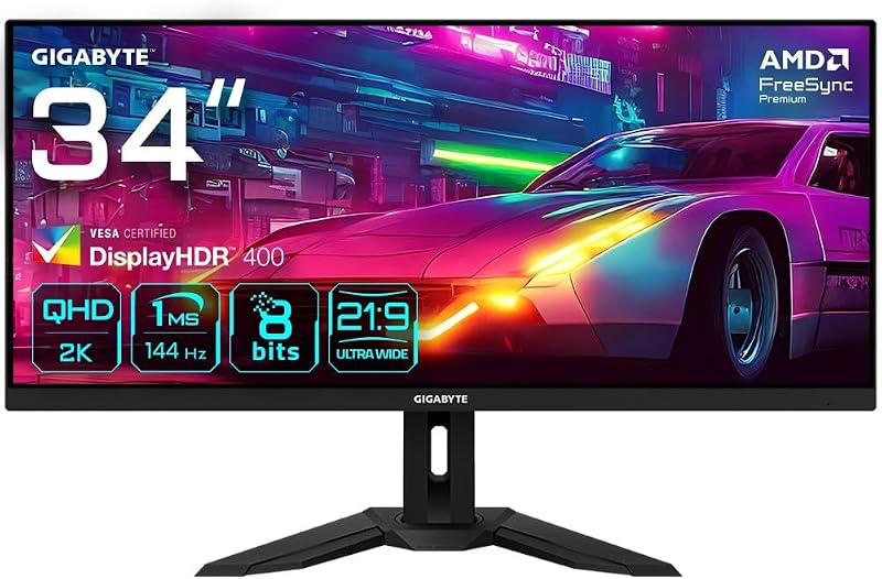 Gigabyte M34WQ 34" WQHD 144Hz 1ms IPS Gaming Monitor KVM FreeSync HDR400