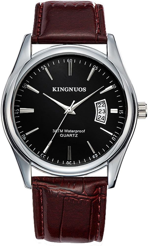 K-Martins Mens Wrist Watch Black Face -Quartz Analog Roman Numeral with Classic Brown Leather - Waterproof 10 Years Batteries - Fashion Casual Unique Dress - Business Office Work School Watches
