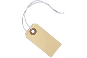 EZDOM Tags with Elastic String Attached - #1, 2 3/4” x 1 3/8”, Box of 100 Hang Tags with String Attached and Reinforced Hole, Label Tags with String, Paper Tags with Strings Attached