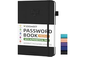 Soomeet Password Book with Alphabetical Tabs, Hardcover Password Keeper, A5 Size 8.3"x6" Password Notebook for Saving Internet Login, Username, Password Organizer for Computer & Website Logins(Black)