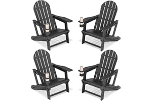Orbotots Adirondack Chairs Set of 4, Tool-Free Assembly All-Weather Plastic Adirondack Chairs, HDPE Fire Pit Chairs with Cup Holder, Outdoor Chair for Patio Garden (Black)