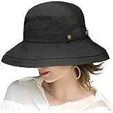 SOMALER Womens Cotton Wide Brim Sun Hats UPF50+ UV Packable Beach Hat Summer Bucket Cap for Travel