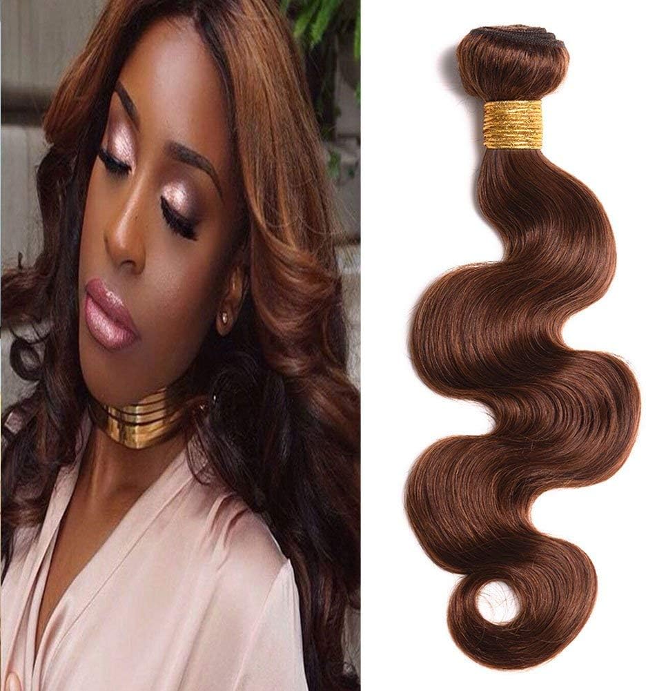 Black Rose Hair Brazilian Virgin Hair Body Wave One Bundle 18inch 100% Unprocessed Human Hair Weave Color 4# Medium Brown Brazilian Body Wave Hair Bundles,95-100g/piece
