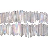 TUMBEELLUWA Rock Quartz Crystal Points Loose Beads for Jewelry Making, Titanium Coated Polished/Raw Quartz Beads 15 Inches Top Drilled,Angel Aura Crystal Points(0.5"-1.6")