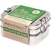 ECOlunchbox Three-in-One Stainless Steel Bento Box (31oz) – 3 Piece Nesting Lunch Container with Snack Pod – Plastic Free, Non Toxic, Dishwasher Safe, Not Leak-Proof