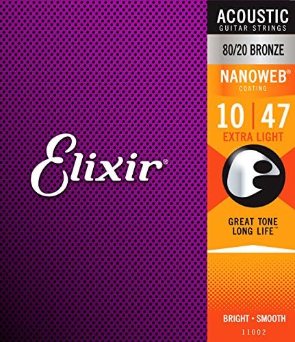 Elixir Strings 8020 Bronze Acoustic Guitar Strings W Nanoweb Coating, Extra Light (.010-.047)