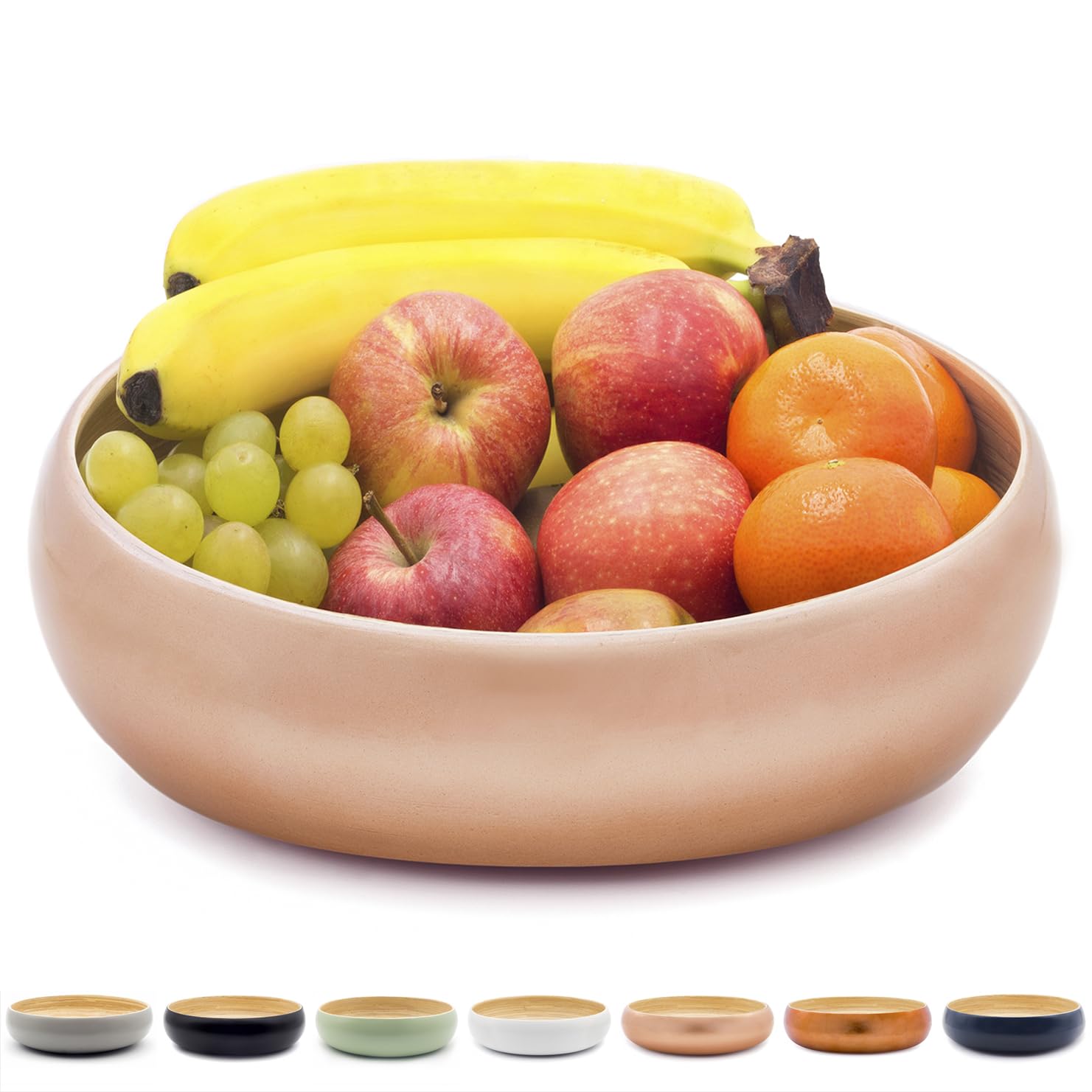 Dehaus® Large Stylish Bamboo Fruit Bowl - 30cm, Rose Gold - Wooden Salad Serving Bowl - Fruit Basket for Kitchen or Bread Basket - Table Centrepiece Decoration - Home & Kitchen Tableware Accessories — image 1