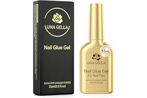 UNA GELLA 6 in 1 Gel Nail Glue for Clear Acrylic Nails Tips, 15ml UV Nail Glue Long Lasting Super Strong Brush for Base Coat, Clear Fake Nails, and Soft Gel Tips Lamp Curing Required