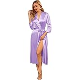 Ekouaer Silk Robes for Women Long Satin Bride Bridesmaid Wedding Party Robes Lightweight Sexy Sleepwear with Pockets