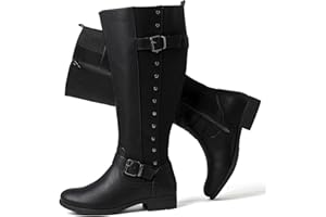 Luoika Women's Extra Wide Calf Knee High Boots, Wide Width Round-Toe Blocked Heel Winter Tall Boots.