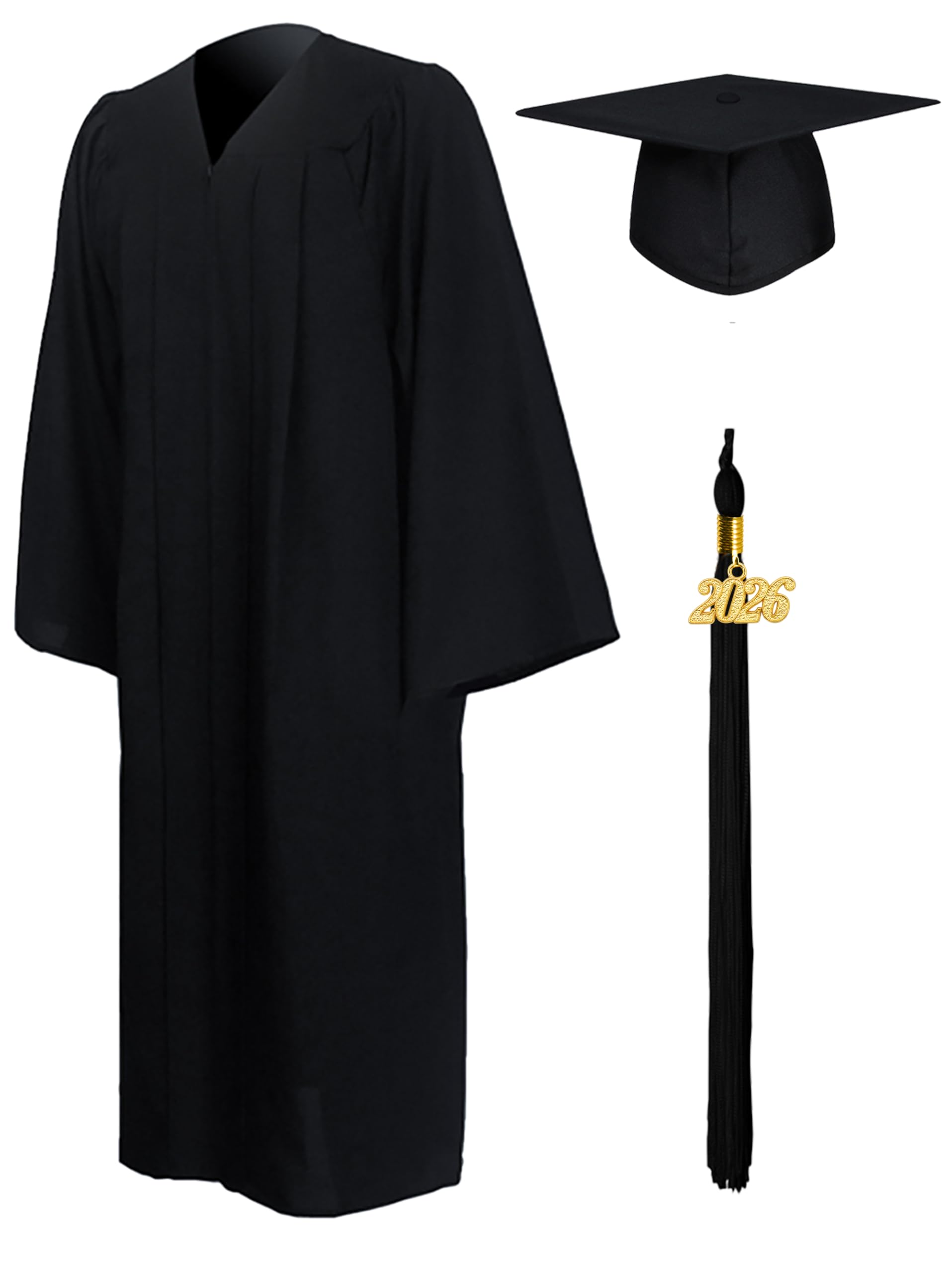 GraduationMall Matte Graduation Gown Cap Tassel Set 2026 for High School and Bachelor Black 42 Plus(4'9"-4'11") Image