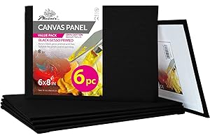 PHOENIX Black Canvas Boards for Painting - 6x8 Inch, 6 Pack - Small Square Canvases Gesso Primed Cotton Acid Free, Blank Flat Canvas Panel for Acrylic, Oil, Tempera, Metallic, Neon Paints & Crafts