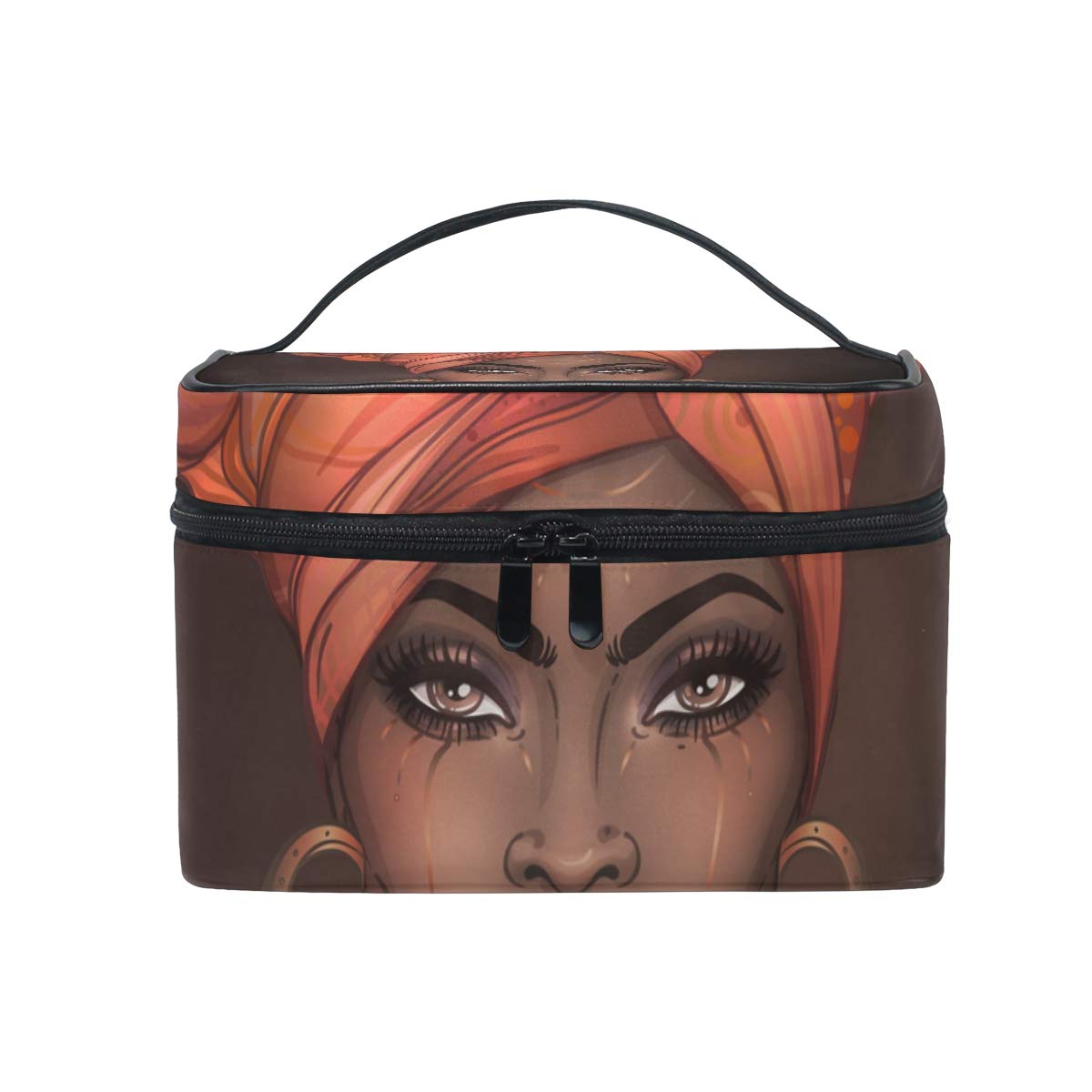 Cosmetic Bag African American Pretty Girl Travel Makeup Train Cases Portable Artist Storage Bag Organizer for Womens (African Women)