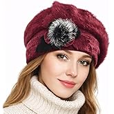 VECRY Lady French Beret 100% Wool Beret Floral Dress Beanie Winter Hat