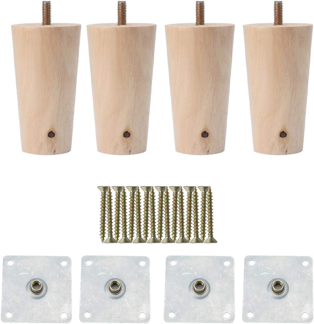 Sourcingmap 4 Inch Round Solid Wood Furniture Legs Sofa Couch Chair Table Desk Closet Cabinet Feet Replacement Adjuster Set of 4