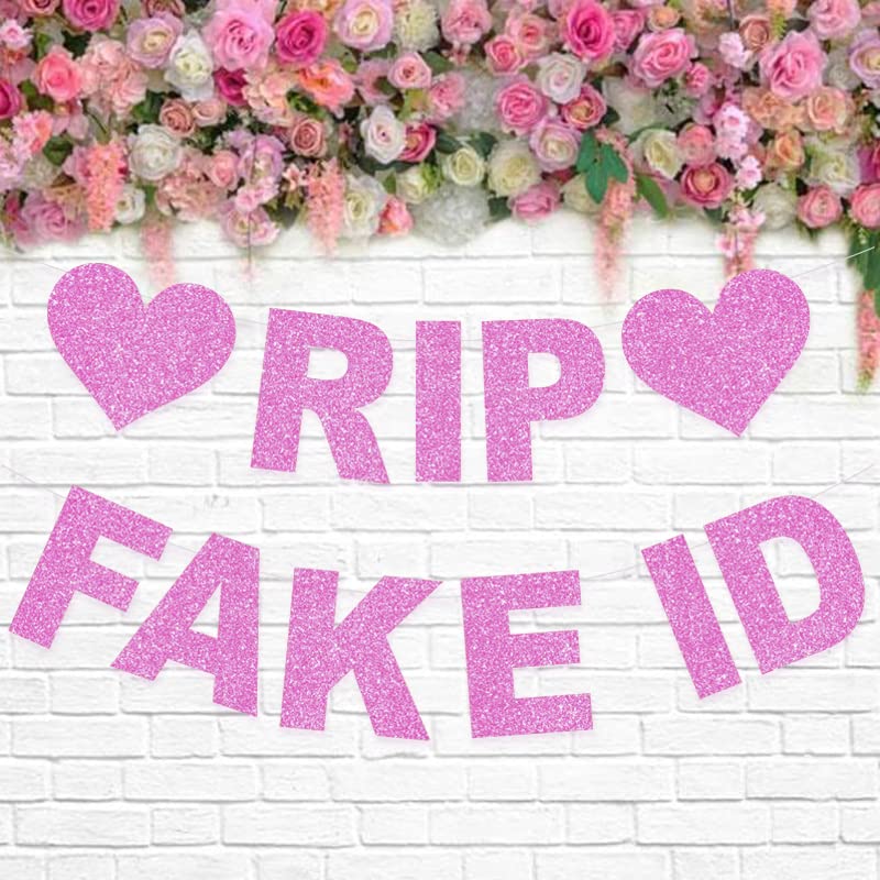 21st Birthday Decorations for Her Glitter Rip Fake ID Birthday Party Banner Hot Pink Finally 21 Birthday Party Supplies Funny Bday Banner Gifts for Girls Party Favors