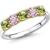 Gem Stone King 925 Silver and 10K Yellow Gold Green Peridot and Pink Lab Grown Diamond Wedding-Bands Ring For Women | 1.40 Cttw | Round 4MM | Gemstone August Birthstone