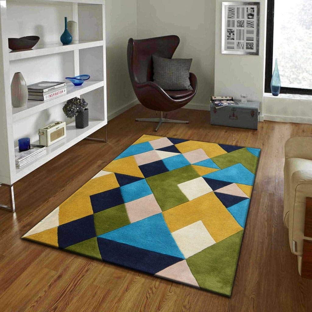 HiFi Carpets Embossed Carved Handmade Export Quality Tuffted Pure Woollen Thick Geometrical