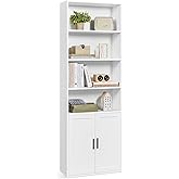 VASAGLE Custos Collection - Bookshelf, 6-Tier Tall Bookcase, Book Shelf with Doors, Open Storage Shelf, 9.4 x 23.6 x 68.9 Inches, for Living Room, Home Office, Dining Room, Cloud White ULBC402W01