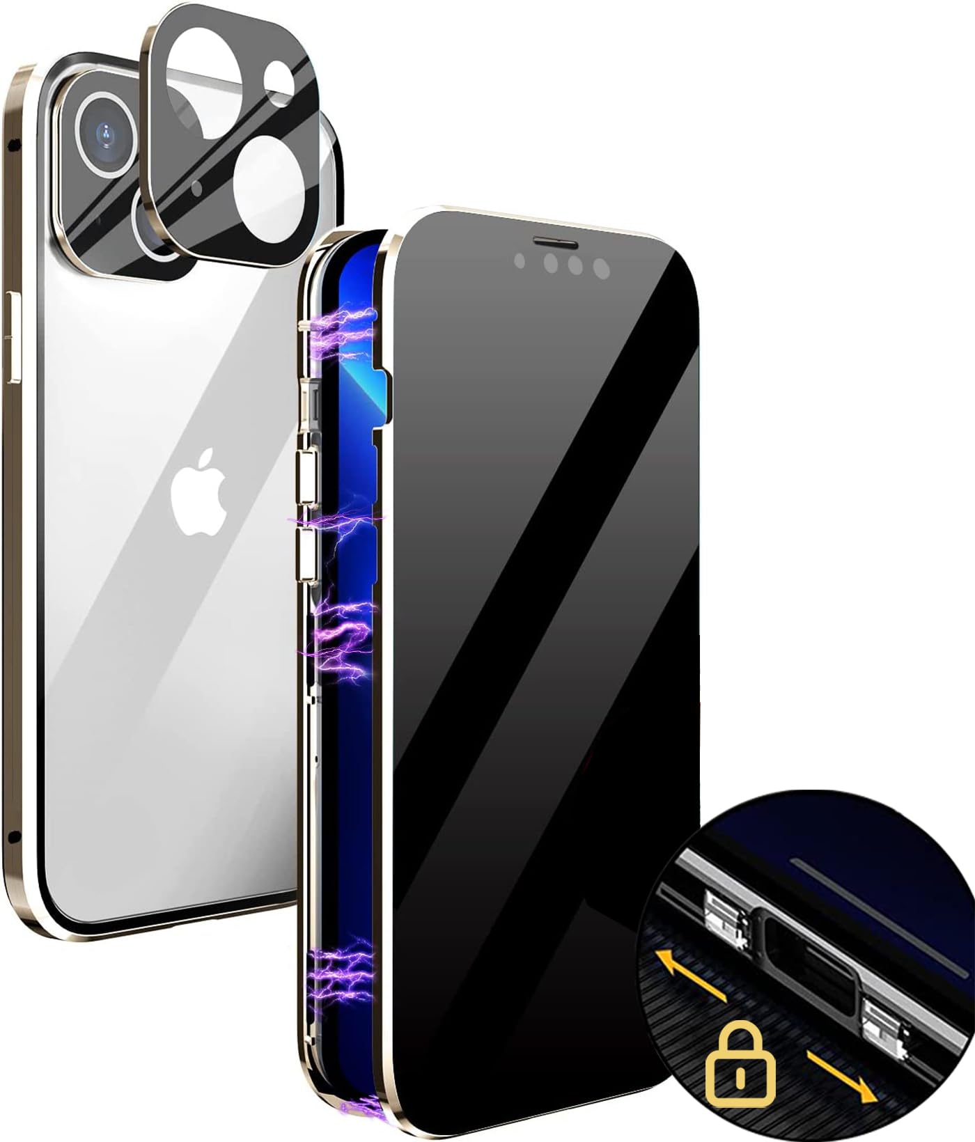 MIMGOAL Case for iPhone 13 Mini Anti-Peep Magnetic Cover,Privacy Tempered Glass Full Cover Built-in Camera Protector,360 Degree Front and Back Protection Metal Bumper Case for iPhone 13 Mini Silver — image 1