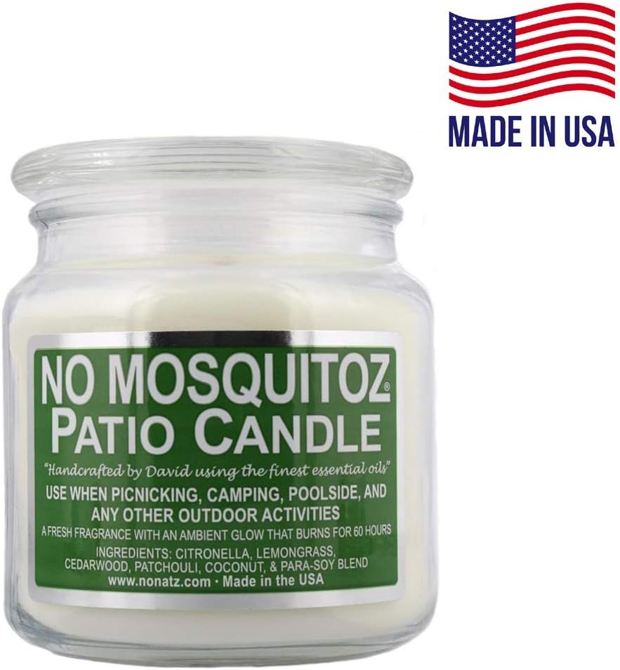 No Mosquitoz Outdoor Patio Candle Insect Repellent with a Wooden Wick, Handcrafted Deet-Free Formula, Fresh Fragrance, 16oz Glass Jar