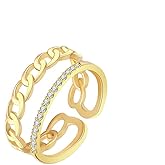 BZEBI 18K Plated Gold Stacking Open Link Ring Cubic Zirconia For Women Girl Simple Eternity Bands Minimalist Jewelry