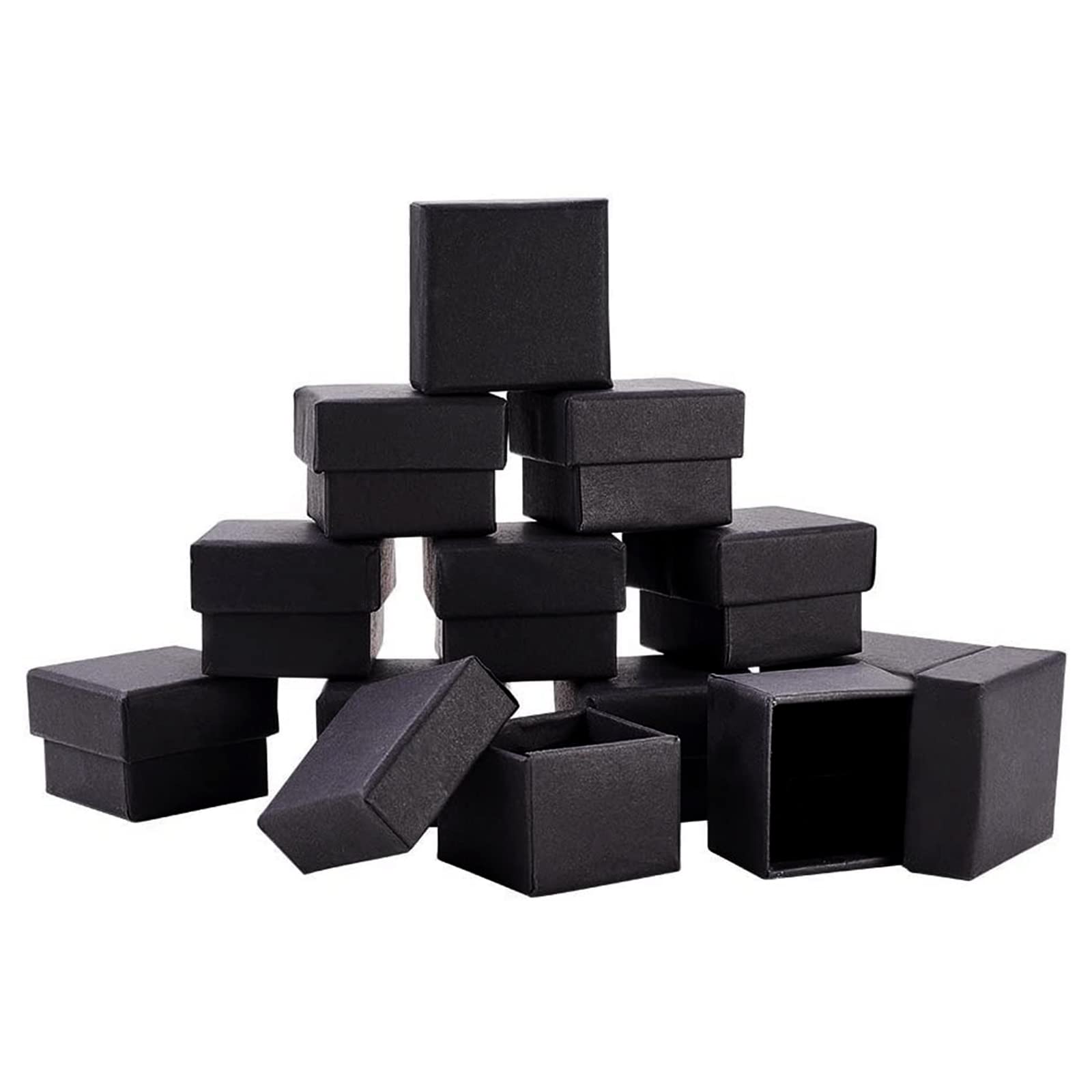 BENECREAT 24 Packs Black Ring Boxes, 4.5x4.5x3cm Square Cardboard Jewelry Gift Boxes with Velvet Sponge Lining for Packaging, Parties, Weddings & Birthdays