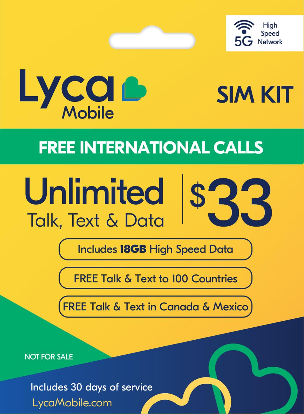 Lyca Mobile USA Prepaid 5G/4G SIM Card | $33 Plan | Unlimited Talk, Text & Data | 18GB High Speed Data (10GB Hotspot) | 30 Days