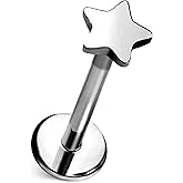 Cords Club Star Flat Back Stud – ASTM-F136 Implant Grade Titanium - Push Pin Design for Sensitive Ears – Available in 18K PVD Gold Plated & Titanium Silver (Single Earring)