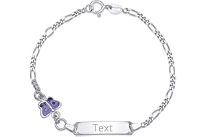 UNICORNJ 925 Italy Sterling Silver Child or Baby Name Bracelet Girls Boys, Personalized Engraved Kids ID Bracelets, 6.5" Figaro Chain, Enamel Charm Newborn Infant Toddler Kid Jewelry