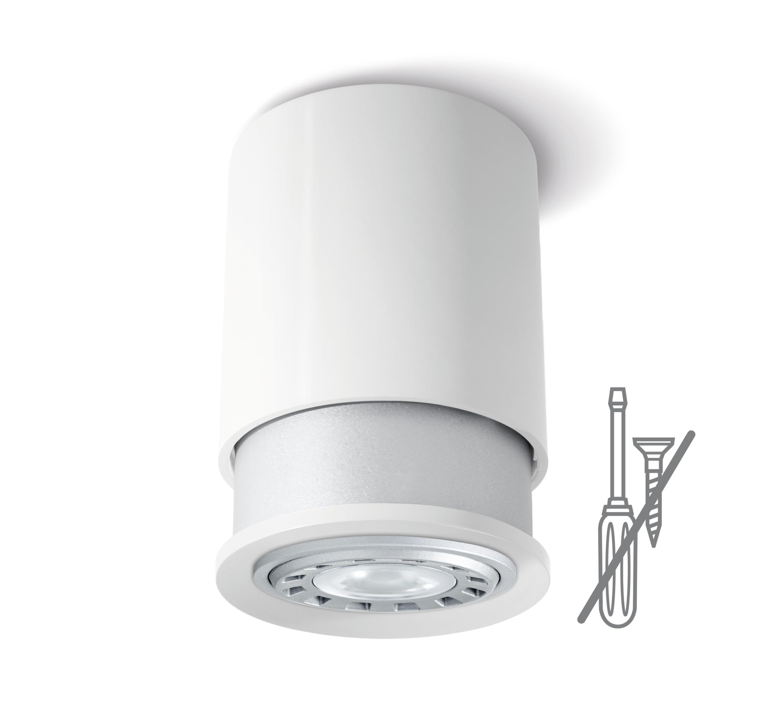 Twister Classic Spot Ceiling Light – Easy to Fix, No Screws, One Hook Only, Patent Protected, GU10 LED – White-Silver