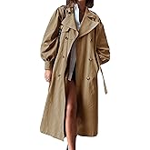 Tankaneo Womens Long Trench Coat Fall Fashion Oversized Double Breasted Lapel Overcoat Outerwear with Belt