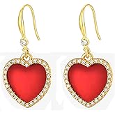 WCRAZYE Red Heart Earrings for Women Girls Handmade Elegant Sparlking Rhinestone Red Pink Love Heart Dangle Drop Valentines Day Earrings Girlfriends Wife Jewelry Gifts