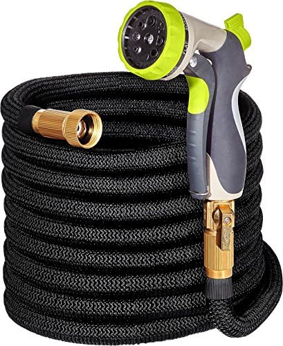 50ft Garden Hose - All New Expandable Water Hose with Double Latex Core, 3/4" Solid Brass Fittings, Extra Strength Fabric - Flexible Expanding Hose with Metal 8 Function Spray Nozzle by Hospaip
