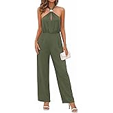 Lazysmile Summer Jumpsuits for Women Sleeveless Halter Backless Pants Romper Dressy Wide Legs One Piece Outfits