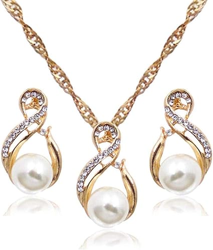 Olovdhit Collier Femme Collier Ensemble De Collier De Mariee Pendentif Boucles D Oreilles En Diamant En Forme De Perle 8 Banquet De Mariage Ensemble De Bijoux Parfait Amazon Fr Bijoux