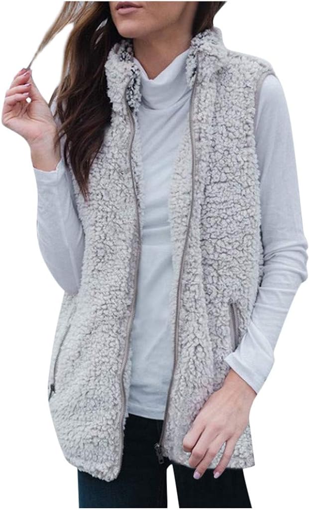 up Zip Vest Fleece Sherpa Casual Womens BOLUOYI Warm Outerwear