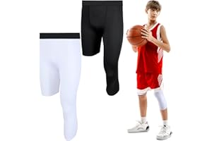 Hercicy 2 Packs Boys' Youth One Leg 3/4 Compression Tights for Basketball Capri Tights Athletic Base Layer Pants