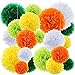 Orange Green DIY Tissue Paper Pom Poms Flowers Party Decorations Backdrop, 20 pcs