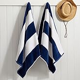 Loon & Lake Sand Resistant Beach Towels Set of 2 | Waffle Weave Reverse to Plush Velour Block Stripe | 2 Pack 30" x 60" | Crafted from 100% Combed Cotton | Wolfeboro Collection - Navy Blue