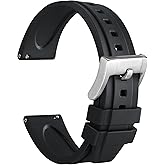 WOCCI 20mm Hevea Watch Band, FKM Rubber (Not Silicone), Quick Release Replacement Strap for Men, Silver Buckle (Black)