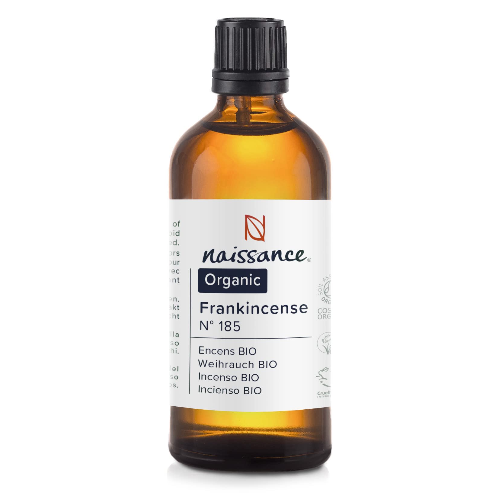 Naissance Organic Frankincense (Boswellia Neglecta) Essential Oil (No. 185) - 100ml - 100% Pure, Certified Organic, Vegan, Cruelty Free, Steam Distilled - for Aromatherapy & Diffusers