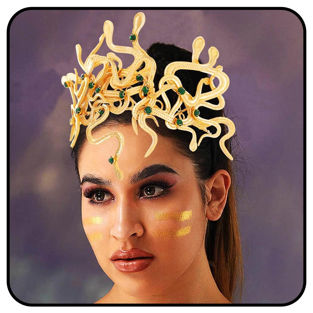 Zoestar Medusa Snake Crown Headband Gold Greek Goddess Headpiece Halloween Dress up Headdress Carnival Party Costume Hair Accessories for Women