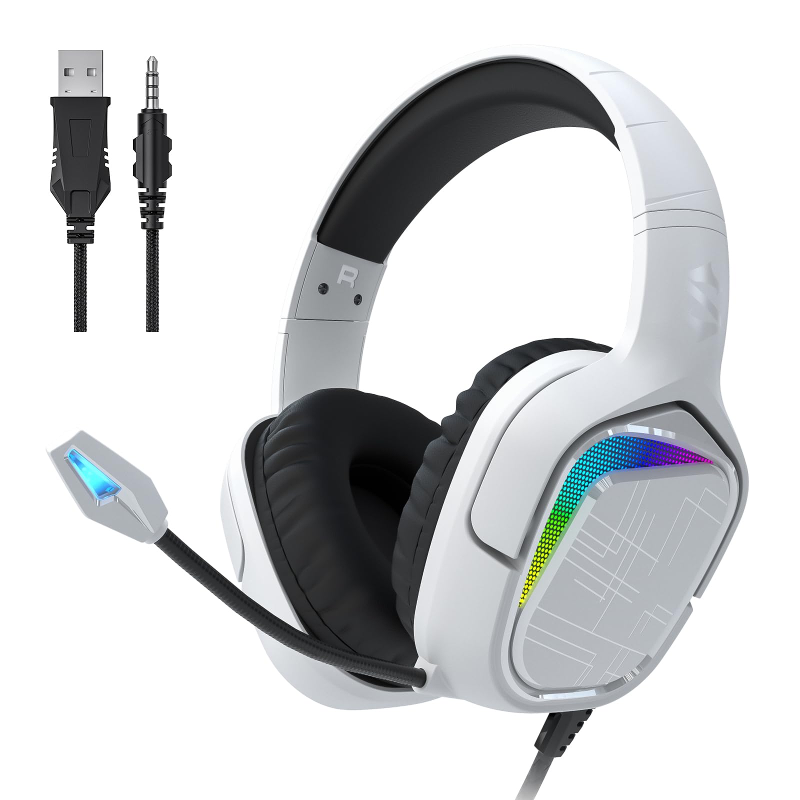 Black Shark Gaming Headset for PC, PS4, PS5, Switch, All-in-1 Gaming Headphones with Ultra-Clear Bendable Mic, 50mm Dynamic Drivers, Noise Isolation Ear Cushions, in-line Controls - White